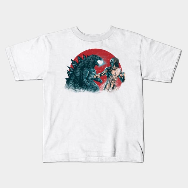 Kaiju vs Titan Kids T-Shirt by ddjvigo